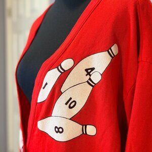 Blair Bowling Red Cardigan w/ Bowling Pin Buttons